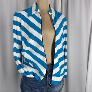 $398 Exclusively Misook Zip-Front Knit Jacket Size S Blue White Nautical NWT